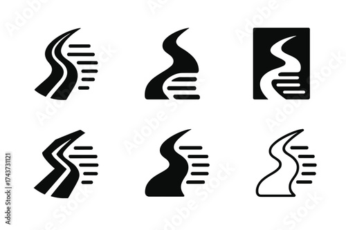 Narrative Path Logos. Literature and writing sections for creative minds. Set Logo of narrative path: winding road transforming into text lines. harmonious