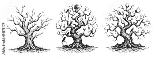 Creepy Dead Trees Vector Set: Halloween and Gothic Illustration
