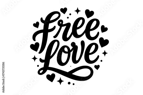 Free Love Lettering. ?Free Love?. modern hand lettering, smooth curves, balanced composition, clear readable