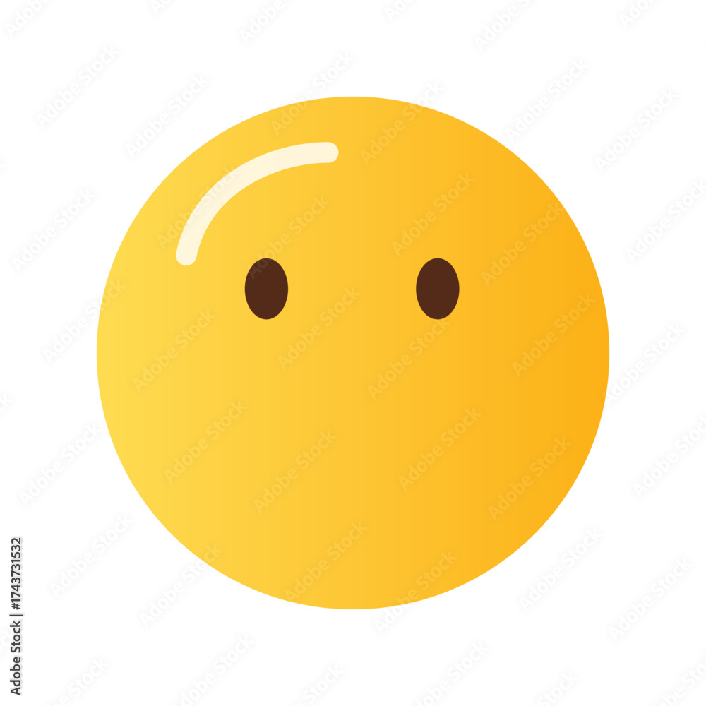 Fototapeta premium A simple yellow emoji face with two brown dots for eyes and a subtle highlight on a black background