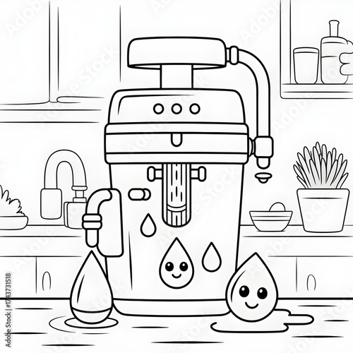 A water purifier illustration vector style coloring book