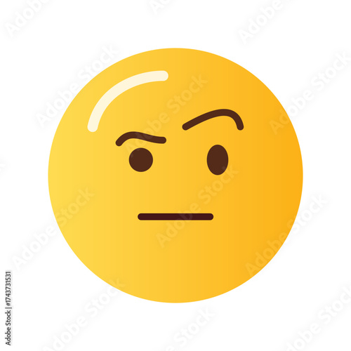 A yellow emoji face with raised eyebrows and a straight line for a mouth expressing skepticism or confusion