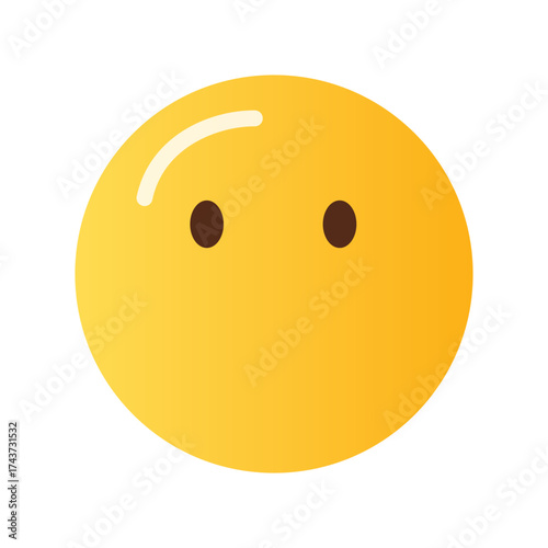 A simple yellow emoji face with two brown dots for eyes and a subtle highlight on a black background
