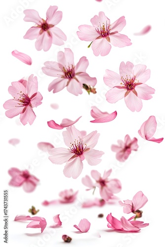 Pink Sakura Blossoms Falling White Background cherry blossom