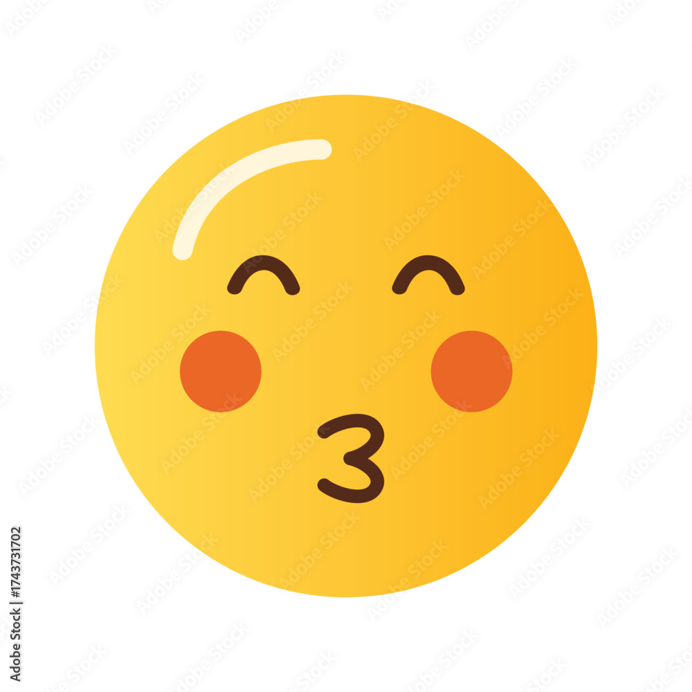 Obraz premium A yellow emoji face with rosy cheeks puckering its lips to blow a kiss with closed eyes