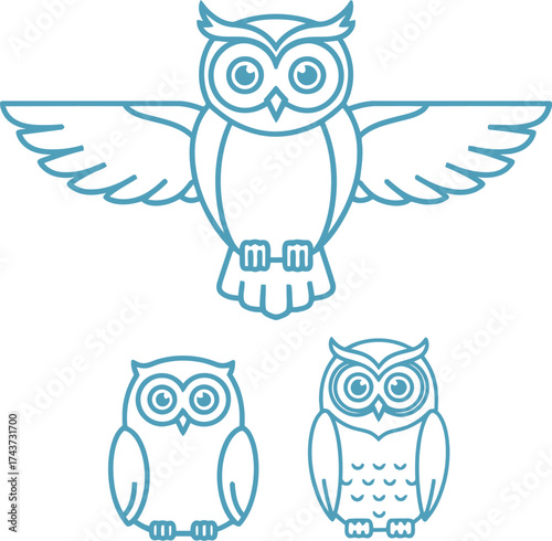 Owl logo design vector illustration with cute owl characters editable
