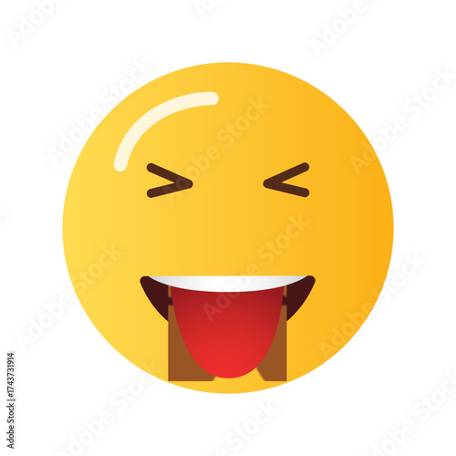 A happy yellow emoji face with its eyes closed and tongue sticking out in a playful gesture