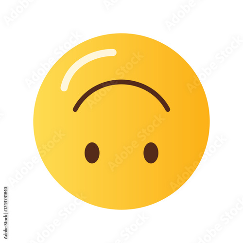 A yellow smiley face emoji is shown upside down with a curved mouth and two dot eyes on a black background