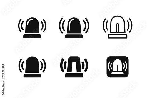 Siren Logo Variations. Tornado-prone regions and disaster preparedness. Set Logo of warning siren: emergency siren with alert waves. harmonious logo variations
