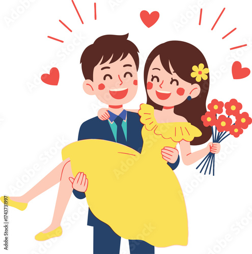Cartoon couple wedding bride groom love happy illustration art editable