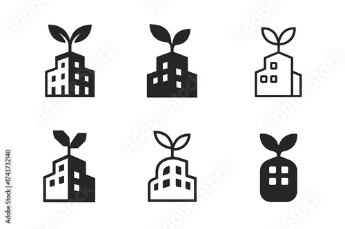 Innovative Social Logos. Innovative achievements in social change. Set Logo of Innovative achievements in social change: Social enterprise incubator (seedling