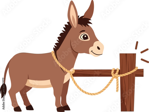 Cartoon donkey tied to post vector illustration isolated art editable