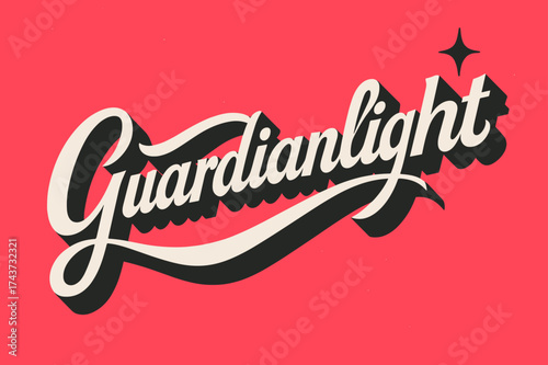 Guardianlight Calligraphy Art. ?Guardianlight?. retro calligraphy, dynamic curves, strong angled 3D shadow,
