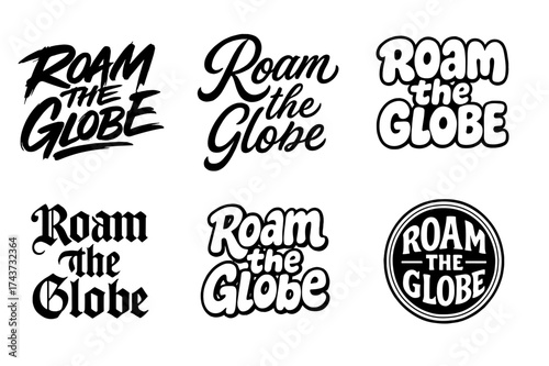 Creative Lettering Styles. Roam the Globe. Set lettering. harmonious lettering variations of the same emblematic concept, each with different