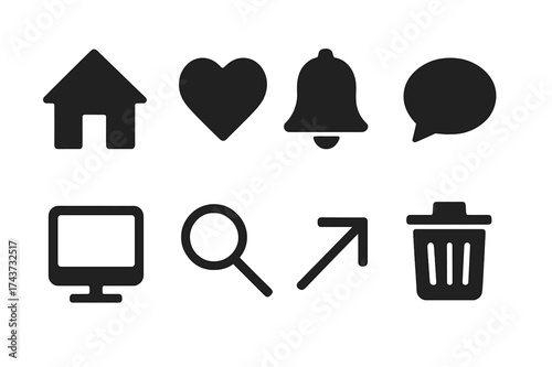 Uniform Grid Icons. Icons equally spaced in a 4?2 grid (4 per row, 2 rows). Equal spacing between icons and