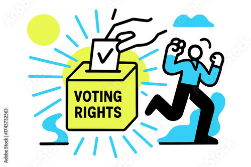 Empowered Voting Moment. Voting Rights. Minimalist ballot box glowing as a hand drops vote inside, abstract