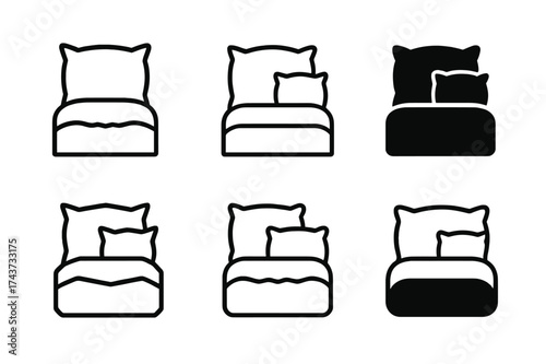 Elegant Bedding Logos. White bedding. Set Logo of Home decor: pillows and duvet icon. harmonious logo variations of the same emblematic concept, each with