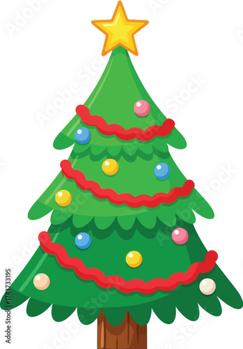 Cartoon christmas tree illustration with star and decorations editable