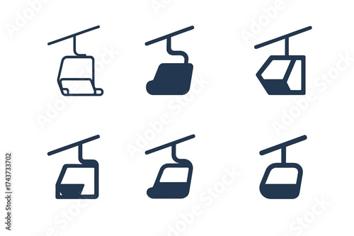 Ski Lift Logos. Skiing. Set Logo of Skiing: ski lift. harmonious logo variations of the same emblematic concept, each with different artistic interpretation