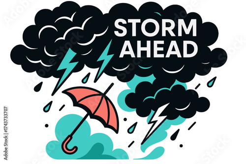 Stormy Sky Artistry. Thunderstorm brewing. Dark clouds swirling with sharp edges, streaks of lightning breaking the silence. A single umbrella floating in the