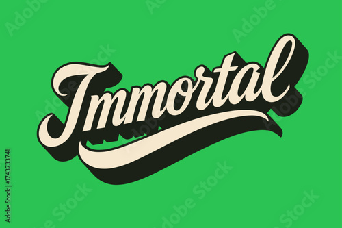 Timeless Elegance. ?Immortal?. retro calligraphy, dynamic curves, strong angled 3D shadow, minimal graphics,