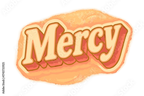 Retro Sticker Design. ?Mercy?. Retro sticker-style block lettering with cream heavy fills, radiant pink