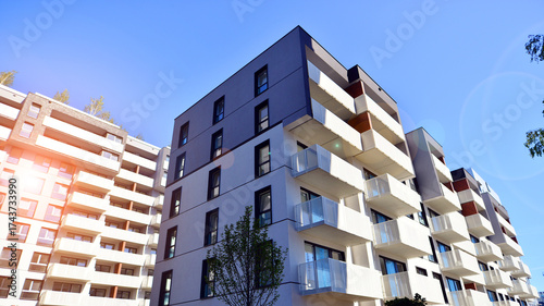 New modern block of flat, condo architecture. Residential apartment flat  Luxury house complex. City real estate property, 