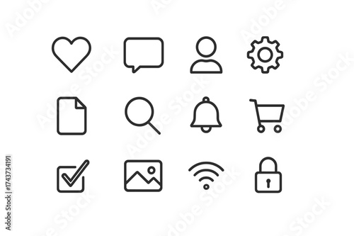 Symmetrical Icon Layout. Equal spacing between icons and equal margins on the edges. Uniform icon size across