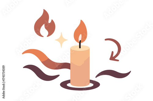 Candlelight Vector Artistry. Soft glow. Candlelight glowing gently in the dark with smooth waves of warmth. Floating icons of flame, sparkle, and curve showing