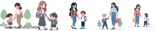 vector of a mother taking her child to school