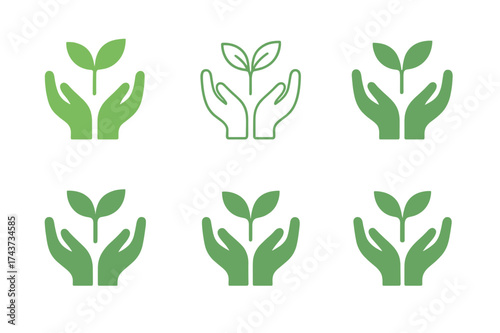 Social Change Logos. Innovative achievements in social change. Set Logo of Innovative achievements in social change: Community garden (hands +