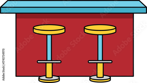 Bar Counter with Stools Vector Illustration