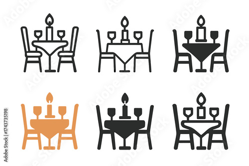 Romantic Logo Variations. Romantic getaways and vacations. Set Logo of Romantic getaways and vacations: Candlelit table setting. harmonious logo variations of
