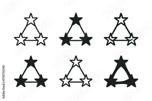 Summer Triangle Logos. Summer triangle. Set Logo of Astronomy: three bright stars forming triangle icon. harmonious logo variations of the same emblematic
