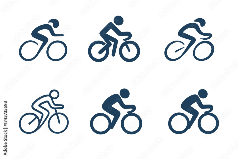 Fototapeta premium Dynamic Cyclist Logos. High-performance training for athletes. Set Logo of cycling athlete: cyclist figure in motion. harmonious logo variations of the same
