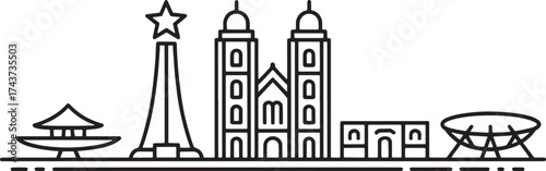 Brasilia Skyline Vector Outline Brazil Landmark Architecture Travel Destination