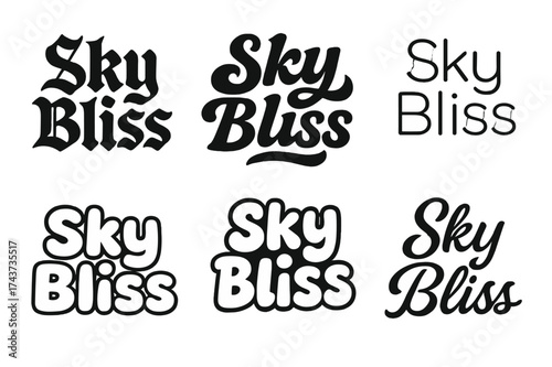 Lettering Style Showcase. Sky Bliss. Set lettering. harmonious lettering variations of the same emblematic concept (Gothic-inspired decorative type, Bold