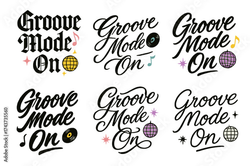 Groove Calligraphy Styles. Groove Mode On. Create a calligraphy lettering illustration of the phrase: Groove