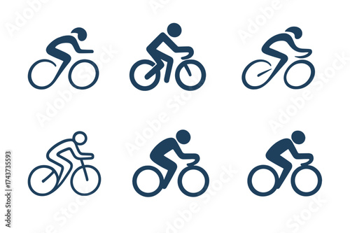 Dynamic Cyclist Logos. High-performance training for athletes. Set Logo of cycling athlete: cyclist figure in motion. harmonious logo variations of the same