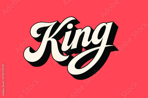Retro King Calligraphy. ?King?. retro calligraphy, dynamic curves, strong angled 3D shadow, minimal graphics,