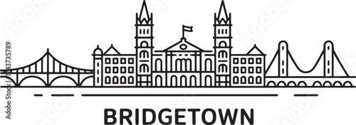 Bridgetown Barbados City Skyline Silhouette Outline on Transparent Background