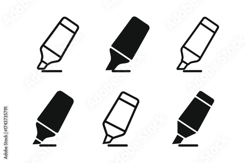 Logo Variations Grid. Labeling Storage Boxes. Set Logo of Labeling Storage Boxes: marker pen. harmonious logo variations of the same emblematic concept, each