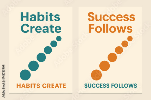 Geometric Habit Path. Determination. Two vertical A6 banners with safe margins, centered composition, no elements touching edges, geometric style, turquoise