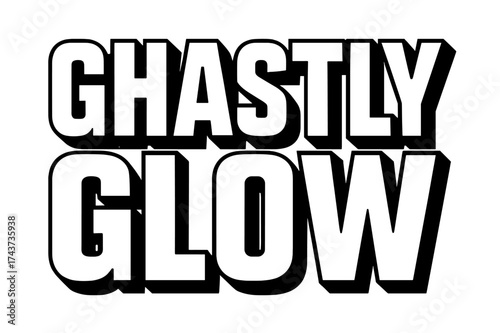 Ghastly Glow Alphabet. Ghastly Glow ? Bold Block Lettering: massive uppercase block with thick outlines; stacked rectangular layout; deep drop shadows for