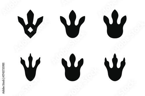 Reptile Track Logos. Animal footprints. Set Logo of reptile track: stylized lizard or crocodile foot. harmonious logo variations of the same emblematic