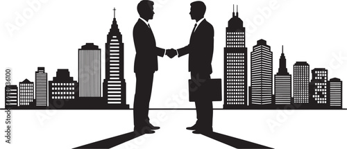 Business Agreement Silhouette With City Skyline On Transparent Background Vector