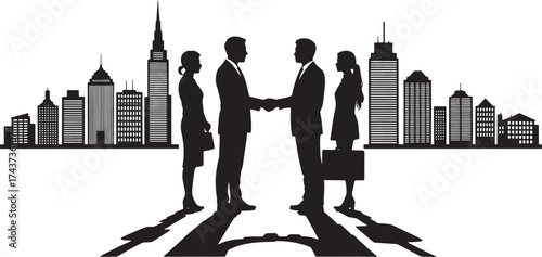 Business Agreement Meeting With Woman Silhouette Vector With City Skyline