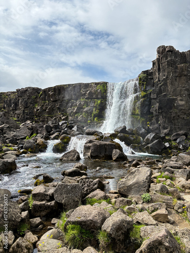 Beautiful summer day view of Oxararfoss in Iceland.
