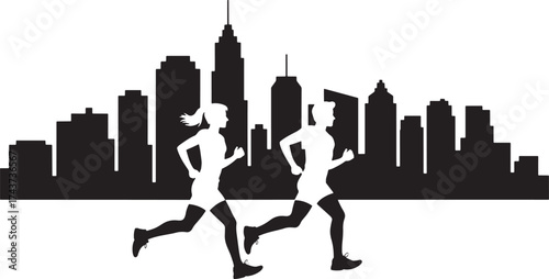 City Runners Silhouette People Exercising Outdoor Fitness Workout Urban