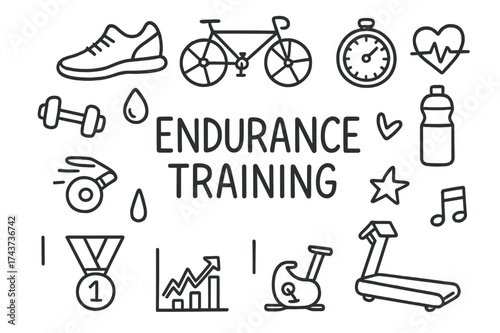 Endurance Training Doodles. Endurance Training. Hand-drawn doodle illustration of Endurance Training. Running
